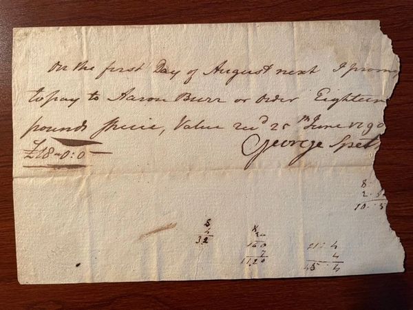 BURR, AARON DOCUMENT SIGNED, U.S. VICE PRESIDENT, BURR-HAMILTON DUEL