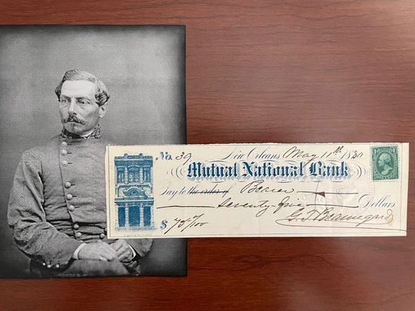 BEAUREGARD, PIERRE G. T. SIGNED CHECK, GENERAL CSA, CIVIL WAR