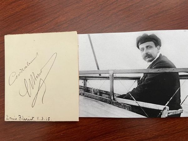 BLERIOT, LOUIS SIGNED CARD, FRENCH AVIATOR, INVENTOR, ENGINEER, 1ST AUTO HEADLAMP, 1ST FLIGHT ENGLISH CHANNEL