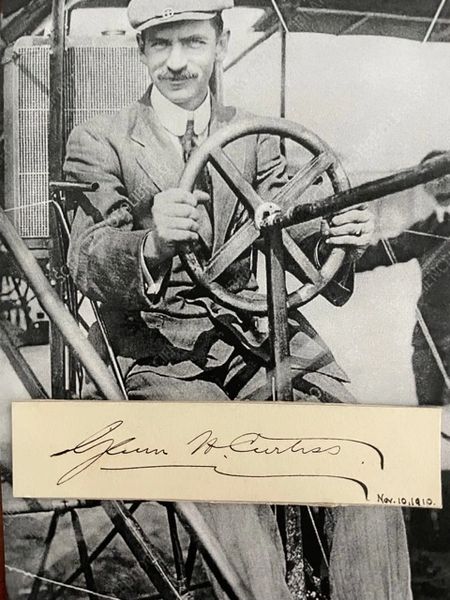 CURTISS, GLENN H. SIGNED CARD, AVIATION & MOTORCYCLING PIONEER, BIRTHPLACE NAVAL AVIATION