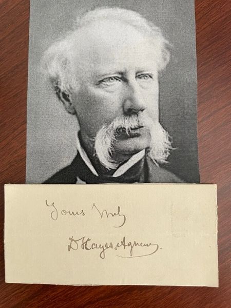AGNEW, D. HAYES SIGNED CARD, JAMES A. GARFIELD CONSULTING SURGEON