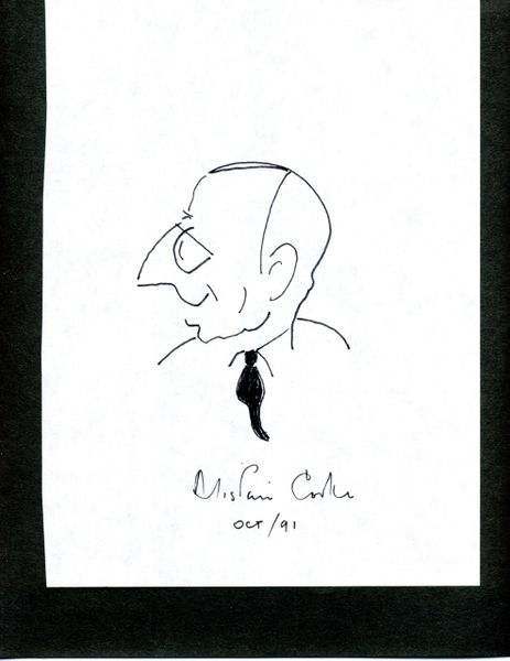 ALISTAIR COOKE SIGNED ORIGINAL SELF-CARICATURE OF HOST PBS MASTERPIECE THEATRE
