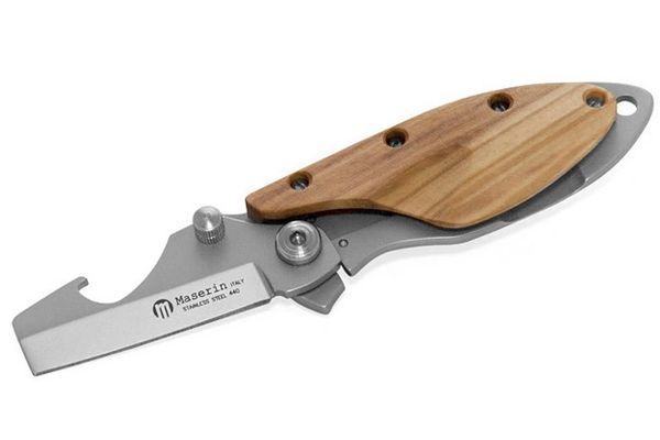 Maserin Damp 551OL Knife.Olive Wood.Stainless Chisel Blade&Opener