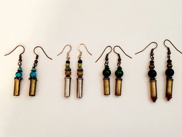 Bullets, Crystals & Bling Earrings. Spent Shell Casings. 4 Pair.