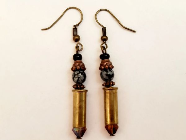 Bullets, Crystals & Bling Earrings. Spent Shell Casings. 4 Pair