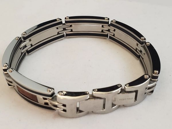 ITALLGEM STEEL Mens Stainless Steel Bracelet,IP Black & Wood.8.6 ...