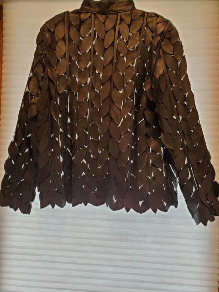 Leather Leaf on mesh Ladies Jacket. Black. Extra Large.25" long