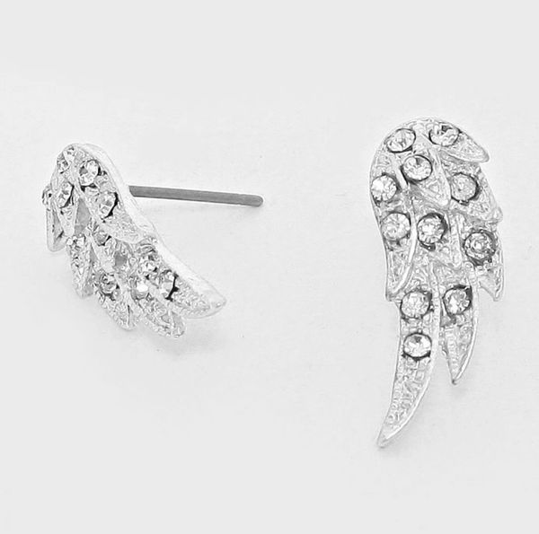 Angel Wing Rhinestone Stud Earrings | Jewel Angels