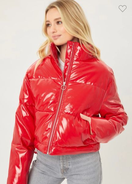 Patent leather puffer coat best sale