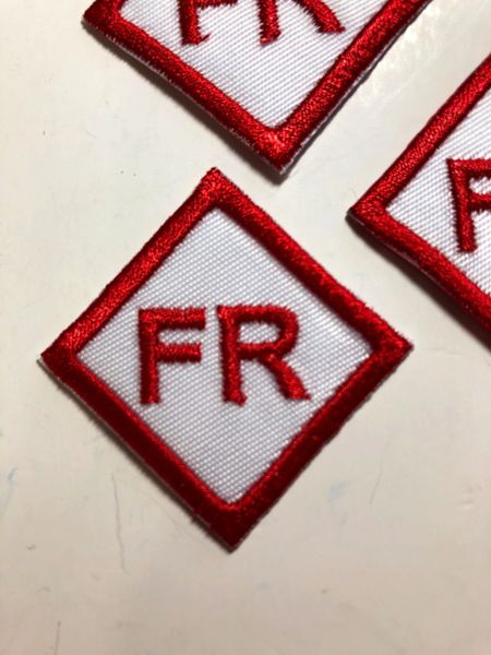 5 FR Patches Tags 1.75” Fire Resistant Retardant FRC white iron on