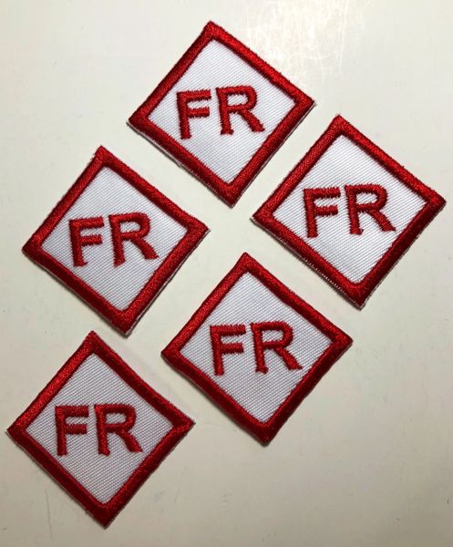 5 FR Patches Tags 1.75” Fire Resistant Retardant FRC white iron on patch