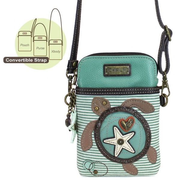 Chala Sea Turtle Cell Phone Cross Body Purse Teal Striped