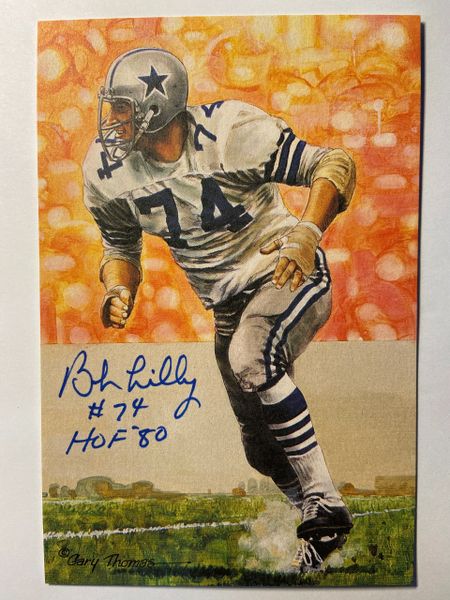 Bob Lilly Autographed Pro Football Hall of Fame Goal Line Art Postcard