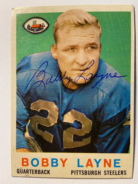 Bobby Layne Autographed 1959 Topps Football Card #40 (Died 1986)