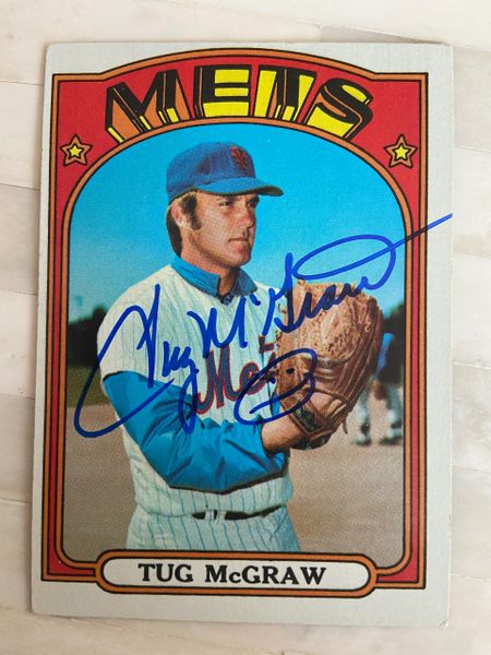 Tug McGraw Autographed 1972 Topps Baseball Card #163 (Died 2004)