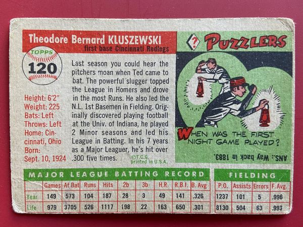 1955 Topps #120 Ted Kluszewski Cincinnati Redlegs Baseball