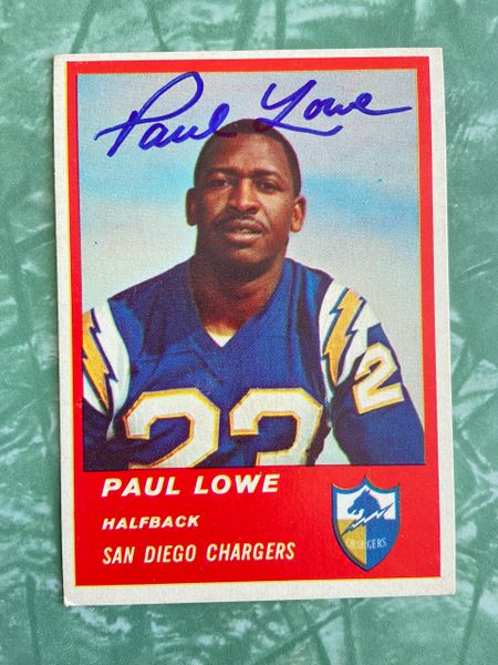 Paul Lowe Autographed 1963 Fleer AFL Football Card #69 San Diego