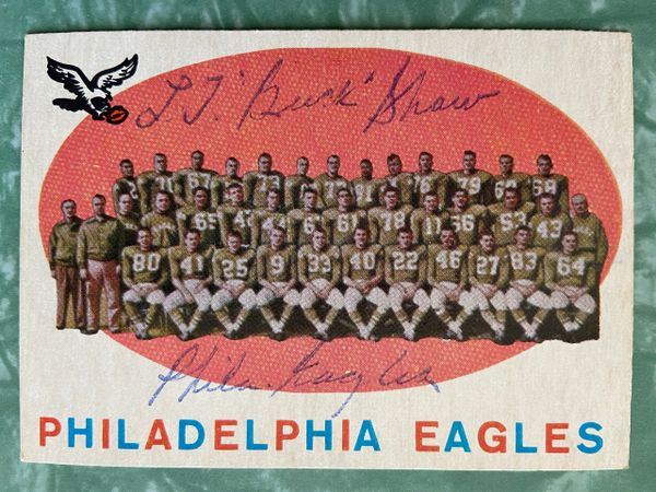 Coach Buck Shaw Autographed 1959 Topps Football Philadelphia Eagles Team  Card (Died 1977)