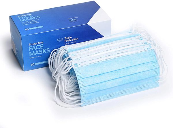 3-Ply Disposable Face Mask with Earloops, 50/Box