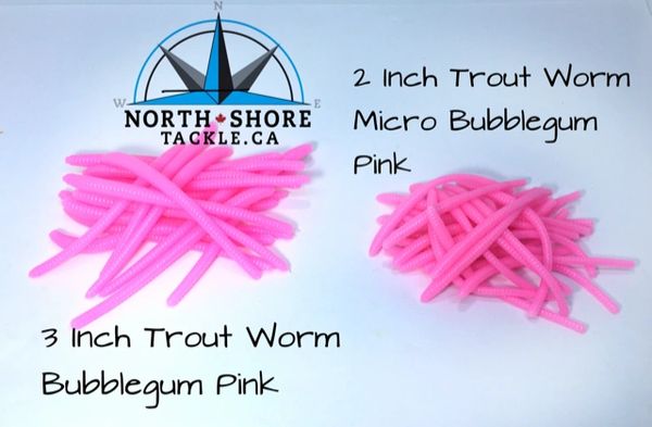 TROUT WORMS 3 INCH AND 2 INCH MICRO BUBBLEGUM PINK UV