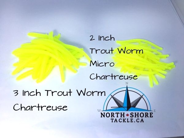 TROUT WORMS 3 INCH AND 2 INCH MICRO CHARTRUSE UV