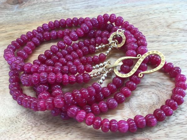 Amazing 522.00 Cts Earth Mined 4 Strand Red Ruby Round Shape Beads Necklace 