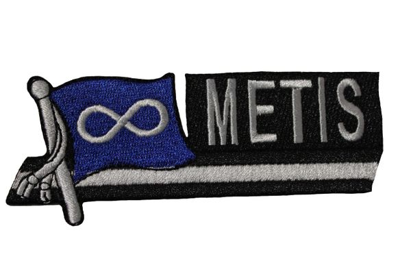 METIS BLUE Sidekick Word Native Flag Embroidered Iron - On PATCH CREST BADGE .. Size : 1.5" x 4.5" Inch
