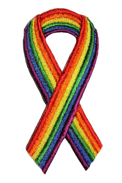 RIBBON LGBTQ Gay & Lesbian Rainbow Pride HEART Shape Embroidered Iron - On PATCH CREST BADGE