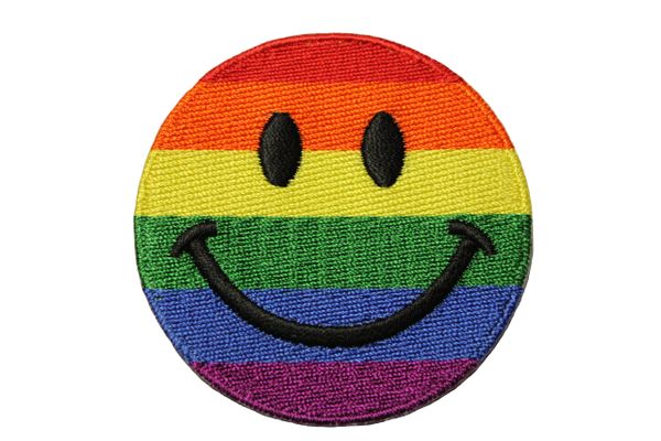 HAPPY SMILEY LGBTQ Gay & Lesbian Rainbow Pride 2.5" Inch Round Embroidered Iron - On PATCH CREST BADGE