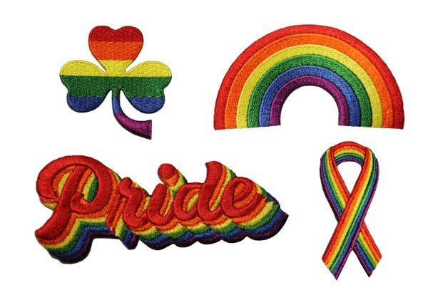 4 SHAMROCK Flower . RAINBOW Shape, PRIDE , RIBBON Set - LGBTQ Gay & Lesbian Rainbow Pride Flag Embroidered Iron - On PATCH CREST BADGES