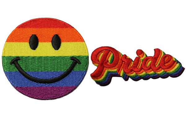 2 HAPPY SMILEY . PRIDE Set - LGBTQ Gay & Lesbian Rainbow Flag Embroidered Iron - On PATCH CREST BADGES