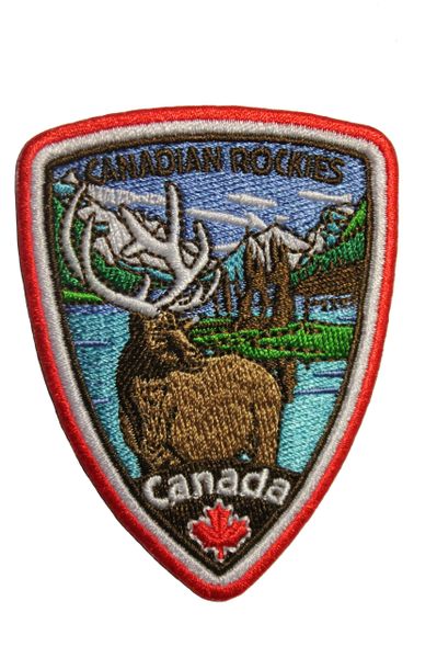 CANADA Red MAPLE LEAF , CANADIAN ROCKIES Iron - On PATCH CREST BADGE