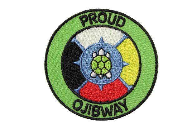 PROUD OJIBWAY - First Nations MEDICINE WHEEL 2.5" Inch Round Embroidered Iron - On PATCH CREST BADGE