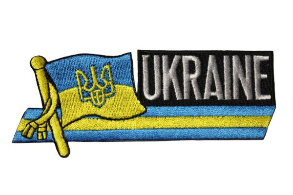 UKRAINE WITH TRIDENT COUNTRY FLAG SIDEKICK WORD IRON ON PATCH CREST BADGE