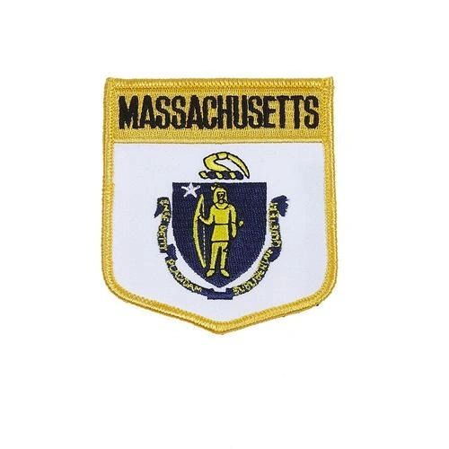 MASSACHUSETTS USA STATE SHIELD FLAG IRON ON PATCH CREST BADGE .. SIZE : 3.5" X 3" INCHES .. NEW