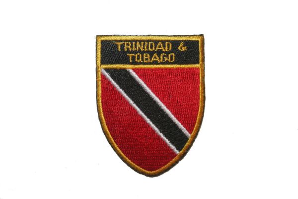 TRINIDAD & TOBAGO COUNTRY FLAG OVAL SHIELD EMBROIDERED IRON ON PATCH CREST BADGE .. SIZE : 2" X 2.5" INCHES .. NEW