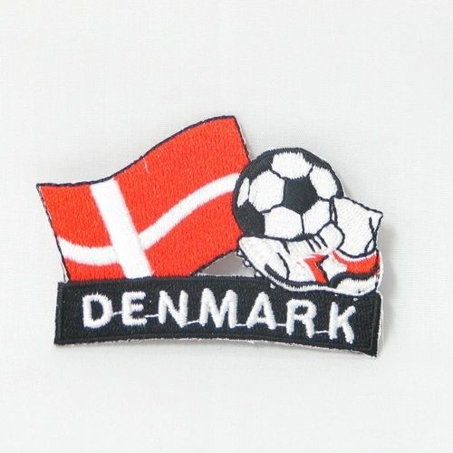 DENMARK FIFA SOCCER WORLD CUP , KICK COUNTRY FLAG EMBROIDERED IRON ON PATCH CREST BADGE .. SIZE : 2" x 1.75" INCHES .. NEW