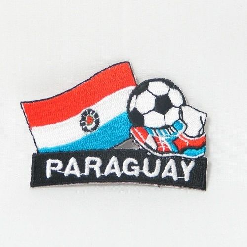 PARAGUAY FIFA SOCCER WORLD CUP , KICK COUNTRY FLAG EMBROIDERED IRON ON PATCH CREST BADGE .. SIZE : 2" x 1.75" INCHES .. NEW