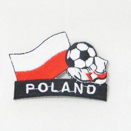 POLAND FIFA SOCCER WORLD CUP , KICK COUNTRY FLAG EMBROIDERED IRON ON PATCH CREST BADGE .. SIZE : 2" x 1.75" INCHES .. NEW