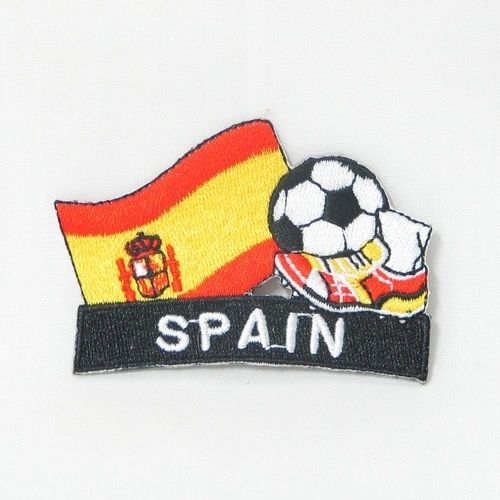 SPAIN FIFA SOCCER WORLD CUP , KICK COUNTRY FLAG EMBROIDERED IRON ON PATCH CREST BADGE .. SIZE : 2" x 1.75" INCHES .. NEW