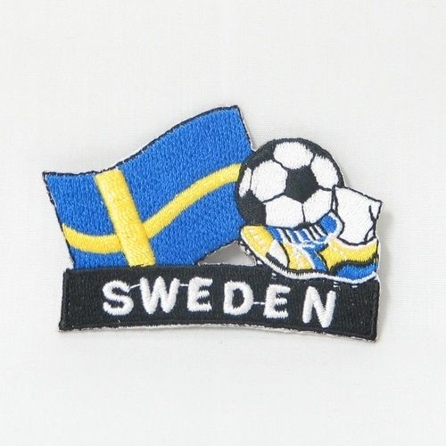 SWEDEN FIFA SOCCER WORLD CUP , KICK COUNTRY FLAG EMBROIDERED IRON ON PATCH CREST BADGE .. SIZE : 2" x 1.75" INCHES .. NEW