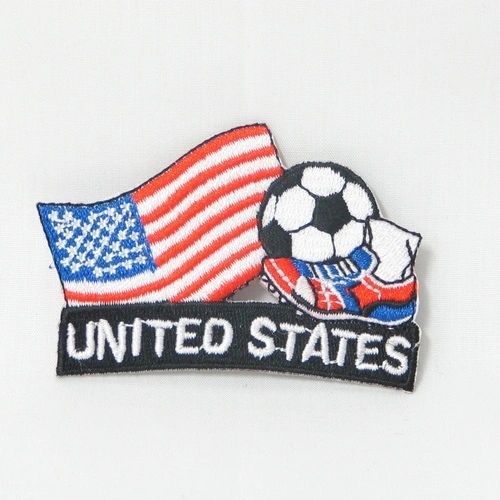 USA FIFA SOCCER WORLD CUP , KICK COUNTRY FLAG EMBROIDERED IRON ON PATCH CREST BADGE .. SIZE : 2" x 1.75" INCHES .. NEW