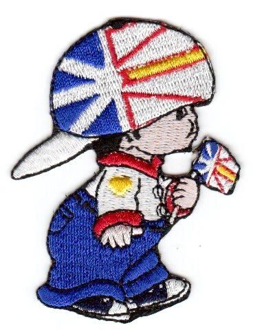 NEWFOUNDLAND & LABRADOR LITTLE BOY COUNTRY FLAG EMBROIDERED IRON ON PATCH CREST BADGE .. SIZE : 3" x 2" INCHES .. NEW