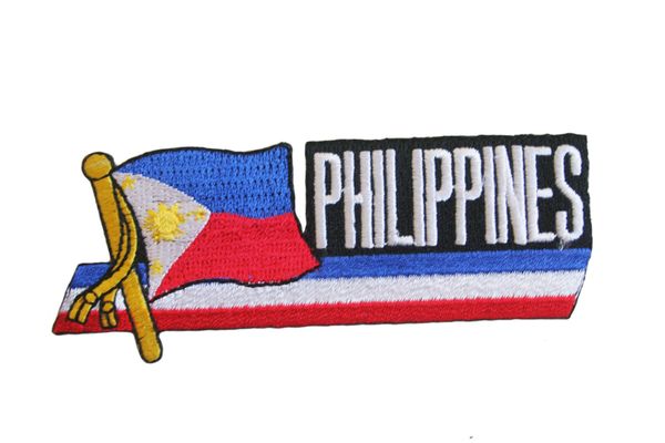 PHILIPPINES SIDEKICK WORD COUNTRY FLAG EMBROIDERED IRON ON PATCH CREST BADGE .. SIZE : 1.5" x 4.5" INCHES .. NEW