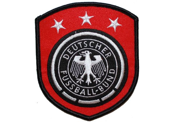 GERMANY DEUTSCHER FUSSBALL - BUND LOGO - 3 STARS SOCCER WORLD CUP EMBROIDERED IRON ON PATCH CREST BADGE .. SIZE : 3.5" x 4" INCHES .. NEW