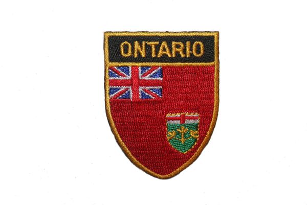 ONTARIO - CANADA' PROVINCIAL FLAG OVAL SHIELD EMBROIDERED IRON ON PATCH CREST BADGE .. SIZE : 2" X 2.5" INCHES .. NEW