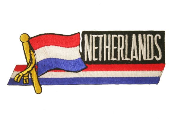 NETHERLANDS SIDEKICK WORD COUNTRY FLAG EMBROIDERED IRON ON PATCH CREST BADGE .. SIZE : 1 1/2" x 4 1/2" INCHES .. NEW