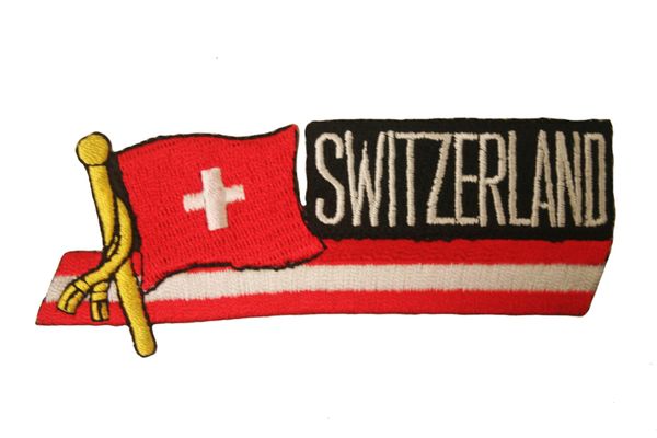 SWITZERLAND SIDEKICK WORD COUNTRY FLAG EMBROIDERED IRON ON PATCH CREST BADGE .. SIZE : 1 1/2" x 4 1/2" INCHES .. NEW