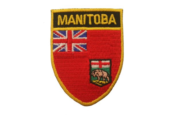 MANITOBA SHIELD CANADA PROVINCIAL FLAG WITH WORD "MANITOBA" IRON ON PATCH CREST BADGE .. NEW