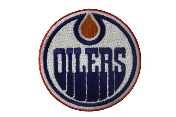 EDMONTON OILERS NHL HOCKEY LOGO EMBROIDERED IRON ON PATCH CREST BADGE .. SIZE : 3" INCH ROUND